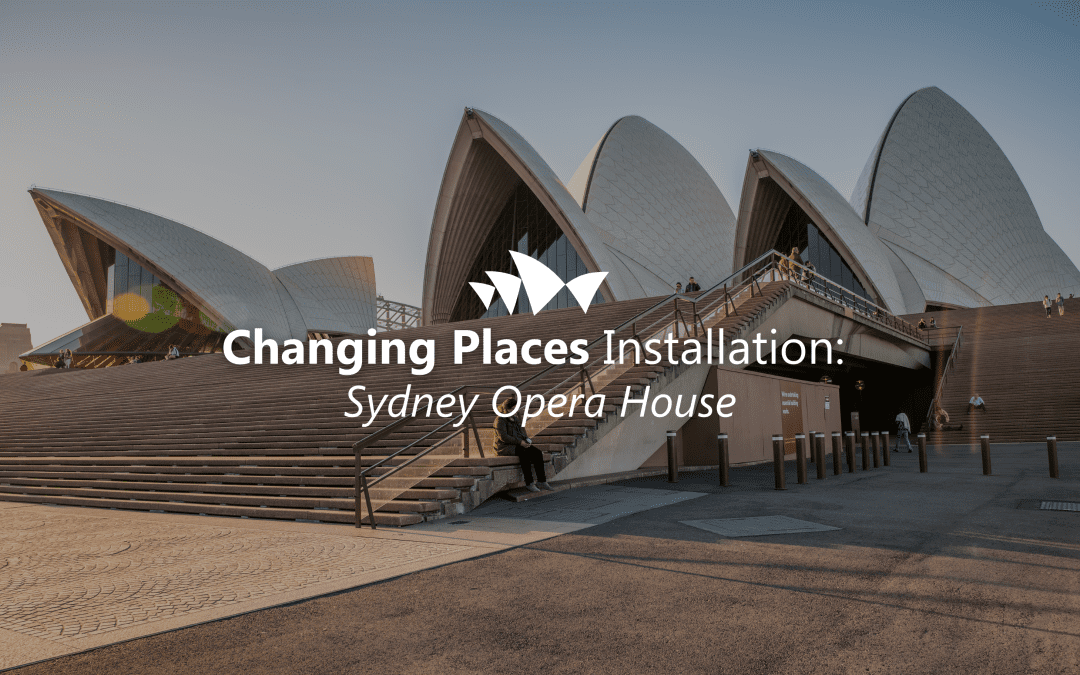 Sydney Opera House with curved roof and stairs